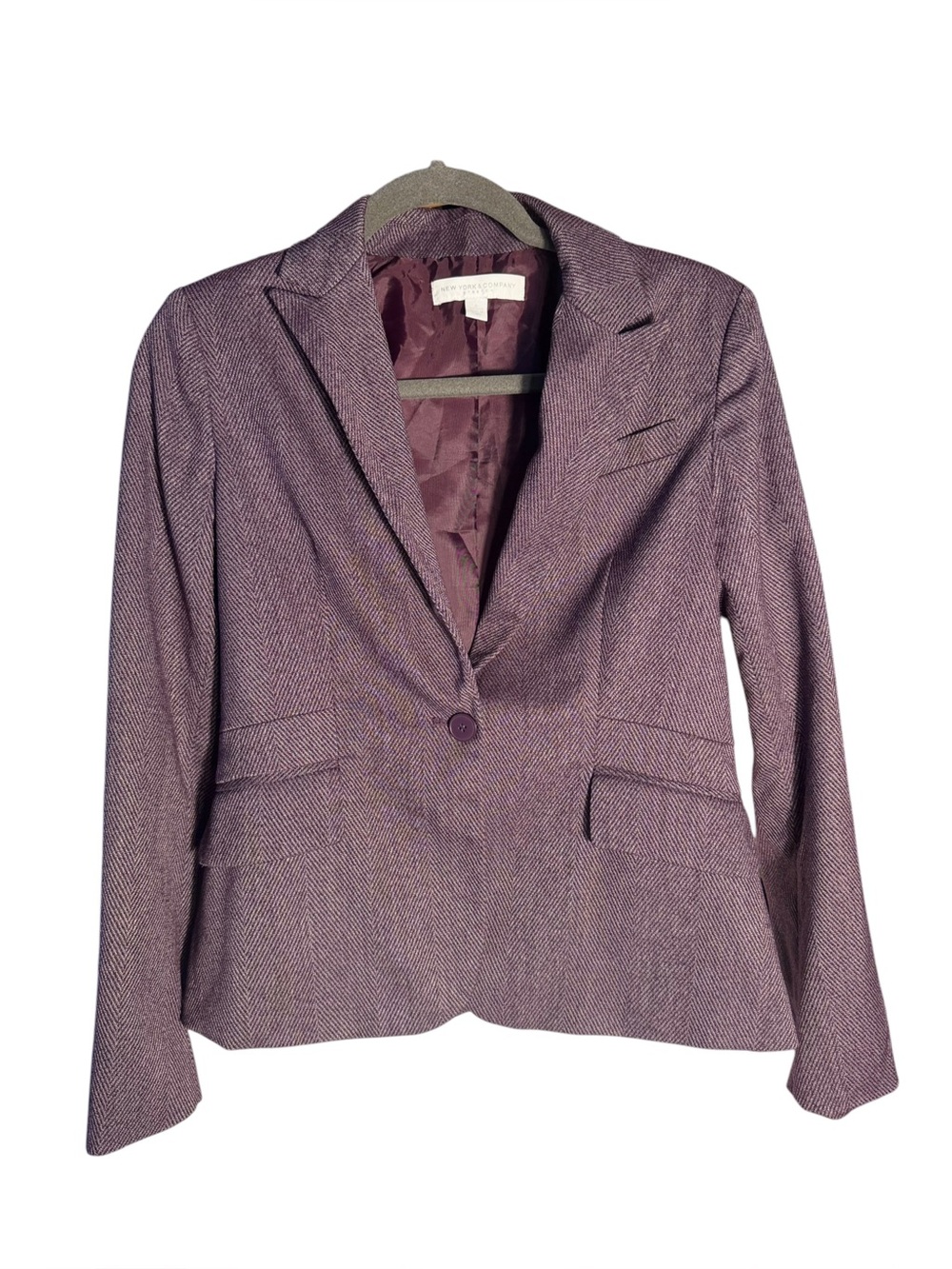 New York & Company Stretch Purple Herringbone Blazer Size 8